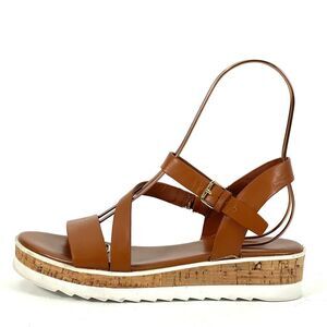 Marc Fisher Sandals Womens 8 Brown 'GRANDIE' Vegan Wedge Platform Ankle Strap